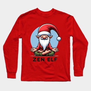 Zen Elf Gnome in Santa Hat - Peaceful Humor Long Sleeve T-Shirt